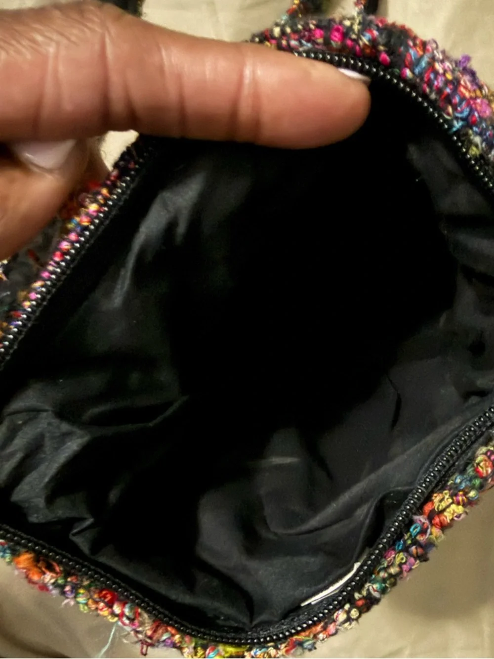 Handwoven Silk Multicolor Fringe Crossbody Bag made in Nepal - Picture 5 of 6